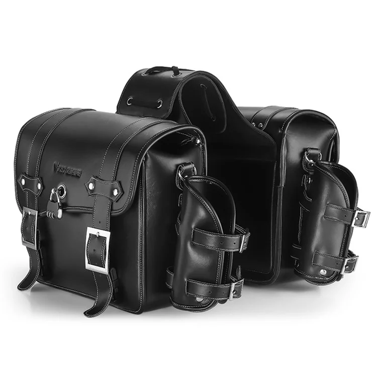 WEST BIKING YP0707328 Borsa laterale per moto in pelle PU stile retrò - Nero 