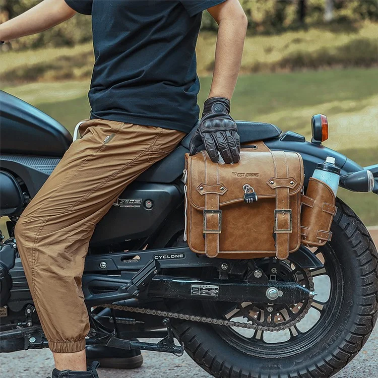 WEST BIKING YP0707328 Borsa laterale per moto in pelle PU stile retrò - Nero 