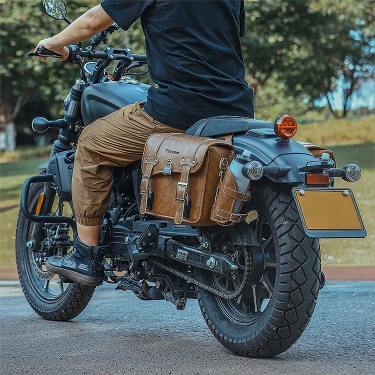 WEST BIKING YP0707328 Borsa laterale per moto in pelle PU stile retrò - Nero 