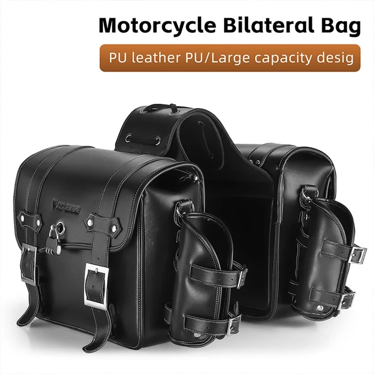 WEST BIKING YP0707328 Borsa laterale per moto in pelle PU stile retrò - Nero 