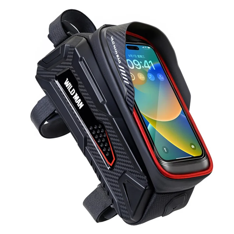 WILD MAN M30 1L Bolsa Superior de Tubo de Bicicleta com Casco Rígido, Impermeável, Bolsa de Armazenamento para Telefone Touch Screen da Bicicleta - Preto+Vermelho