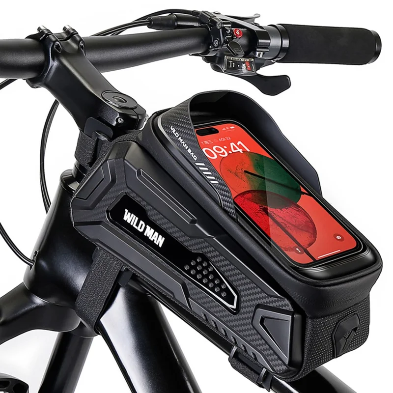 WILD MAN M30 1L Bolsa Superior de Tubo de Bicicleta com Casco Rígido, Impermeável, Bolsa de Armazenamento para Telefone Touch Screen da Bicicleta - Preto+Vermelho