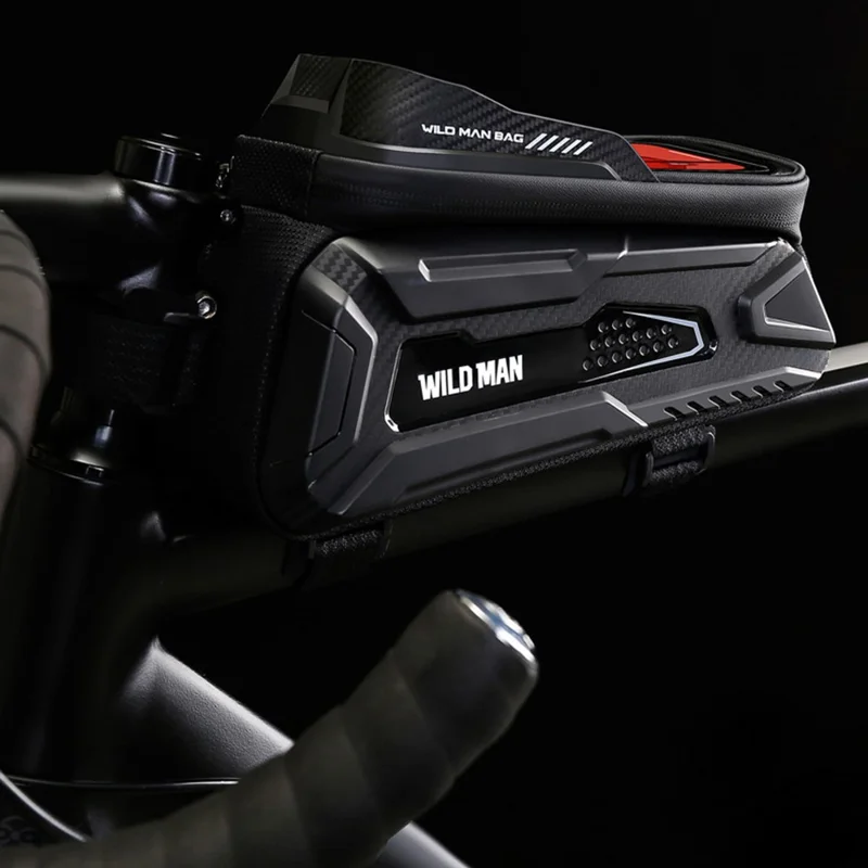 WILD MAN M30 1L Bolsa Superior de Tubo de Bicicleta com Casco Rígido, Impermeável, Bolsa de Armazenamento para Telefone Touch Screen da Bicicleta - Preto+Vermelho