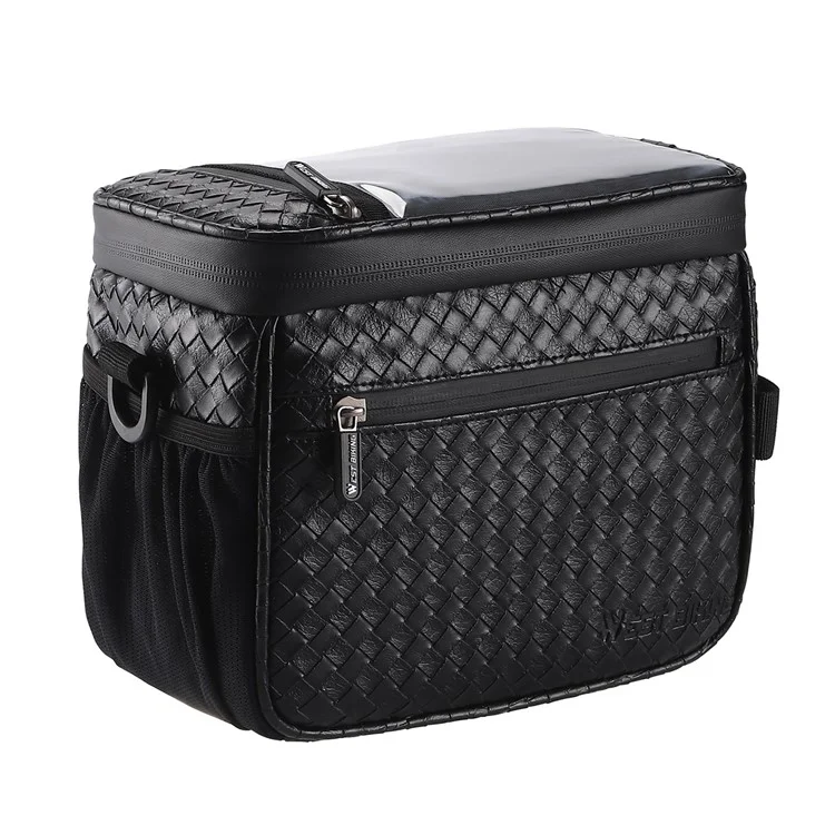 WEST BIKING YP0707334 PU Leather Bike Handlebar Insulation Bag Touch Screen Phone Pouch Bicycle Front Storage Bag