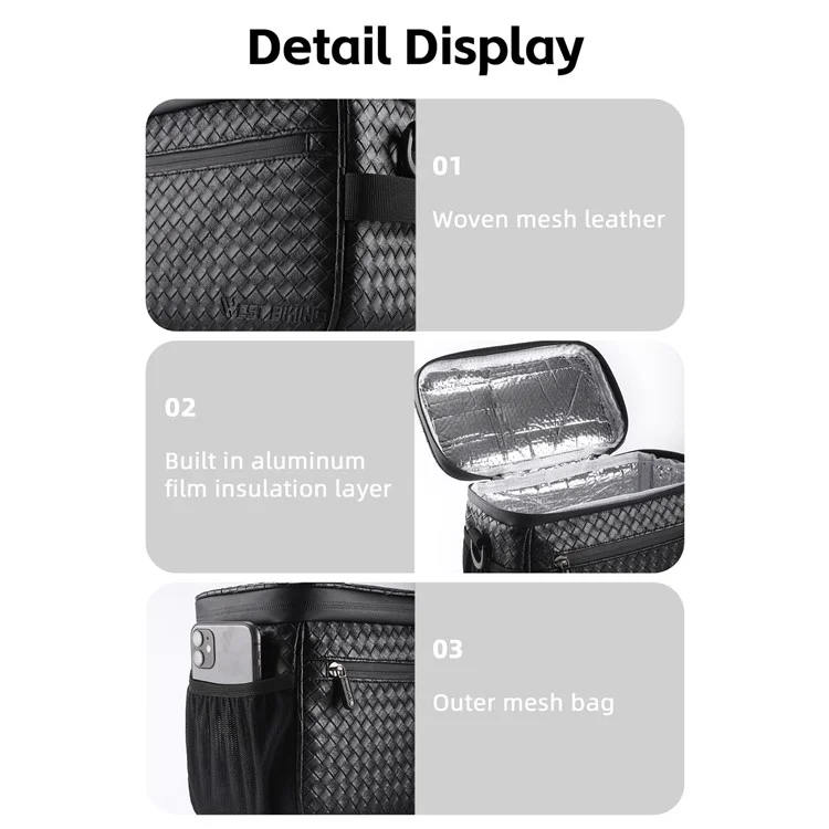 WEST BIKING YP0707334 PU Leather Bike Handlebar Insulation Bag Touch Screen Phone Pouch Bicycle Front Storage Bag