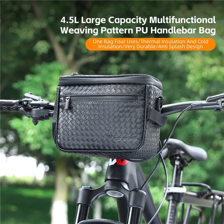 WEST BIKING YP0707334 PU Leather Bike Handlebar Insulation Bag Touch Screen Phone Pouch Bicycle Front Storage Bag