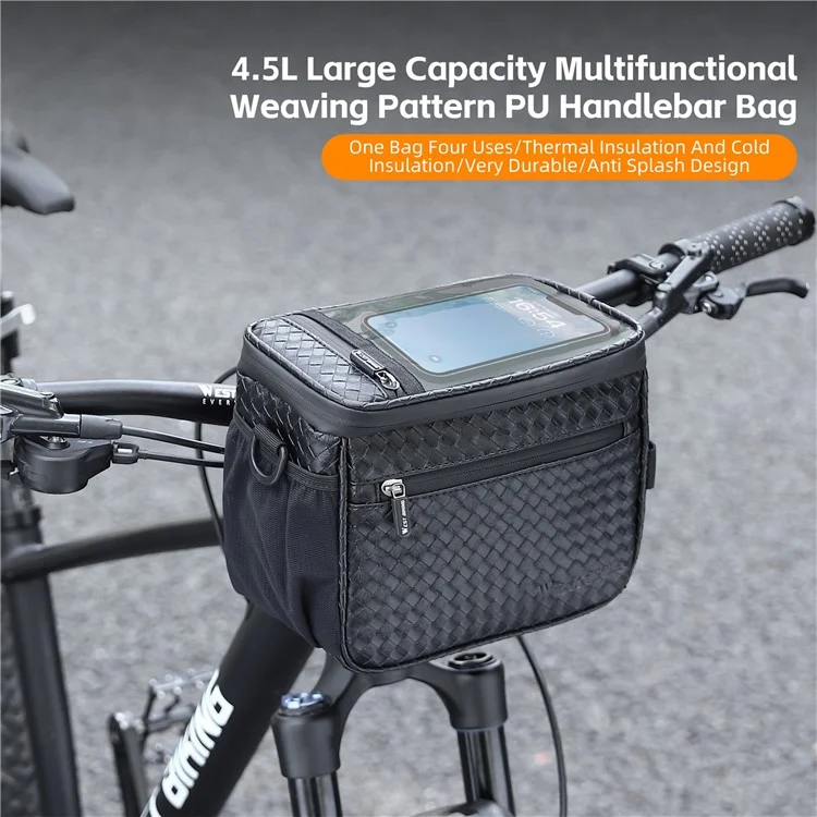 WEST BIKING YP0707334 PU Leather Bike Handlebar Insulation Bag Touch Screen Phone Pouch Bicycle Front Storage Bag