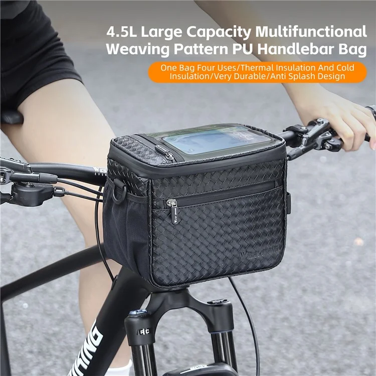 WEST BIKING YP0707334 PU Leather Bike Handlebar Insulation Bag Touch Screen Phone Pouch Bicycle Front Storage Bag
