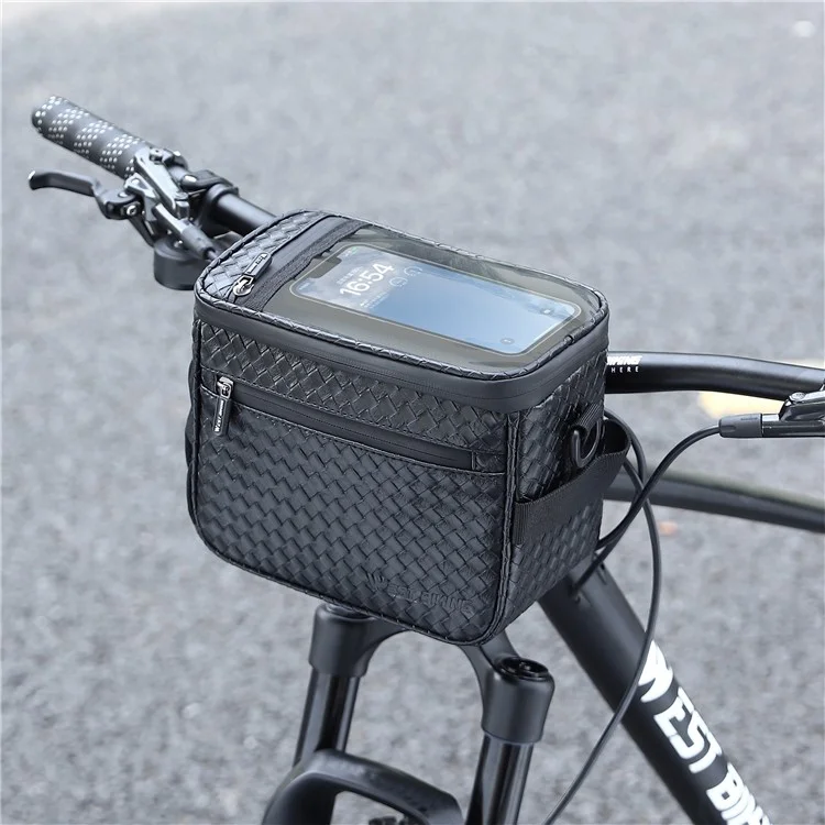 WEST BIKING YP0707334 PU Leather Bike Handlebar Insulation Bag Touch Screen Phone Pouch Bicycle Front Storage Bag