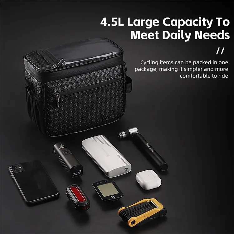 WEST BIKING YP0707334 PU Leather Bike Handlebar Insulation Bag Touch Screen Phone Pouch Bicycle Front Storage Bag