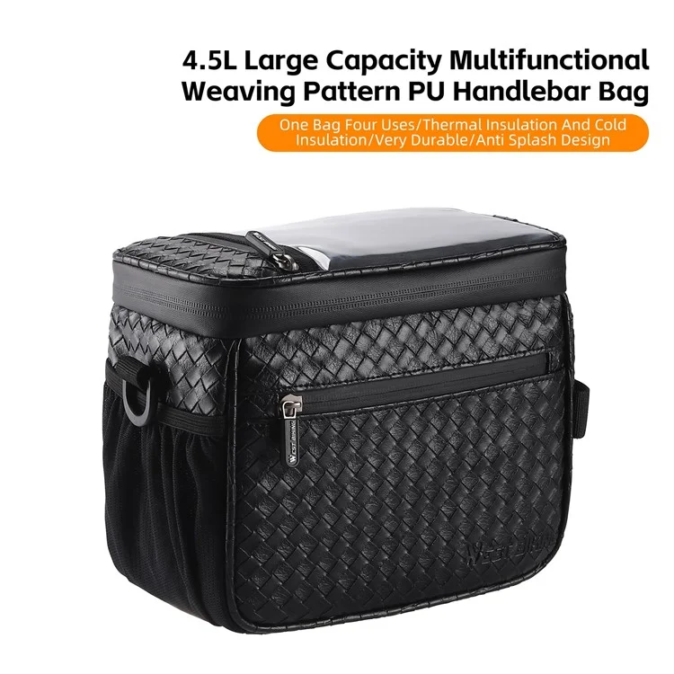 WEST BIKING YP0707334 PU Leather Bike Handlebar Insulation Bag Touch Screen Phone Pouch Bicycle Front Storage Bag