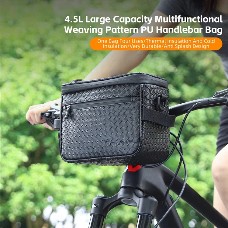 WEST BIKING YP0707334 PU Leather Bike Handlebar Insulation Bag Touch Screen Phone Pouch Bicycle Front Storage Bag
