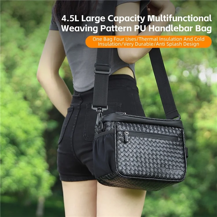 WEST BIKING YP0707334 PU Leather Bike Handlebar Insulation Bag Touch Screen Phone Pouch Bicycle Front Storage Bag