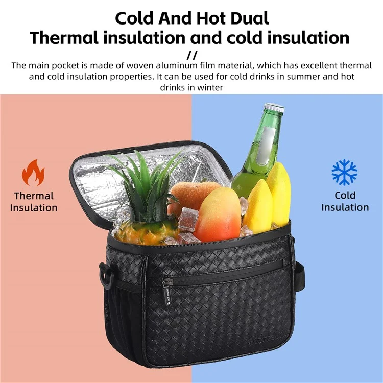 WEST BIKING YP0707334 PU Leather Bike Handlebar Insulation Bag Touch Screen Phone Pouch Bicycle Front Storage Bag