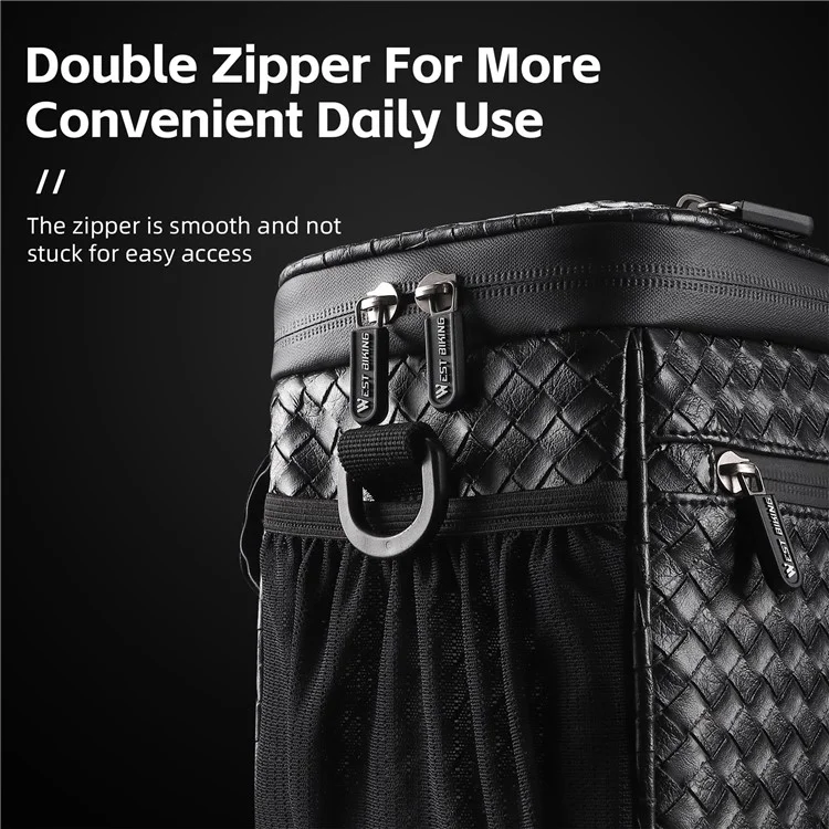 WEST BIKING YP0707334 PU Leather Bike Handlebar Insulation Bag Touch Screen Phone Pouch Bicycle Front Storage Bag