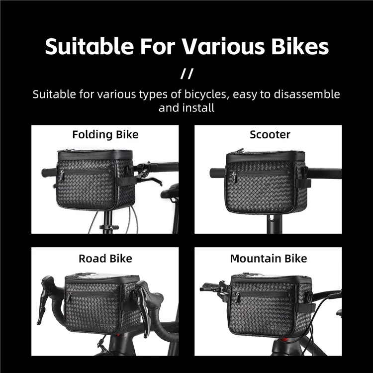 WEST BIKING YP0707334 PU Leather Bike Handlebar Insulation Bag Touch Screen Phone Pouch Bicycle Front Storage Bag