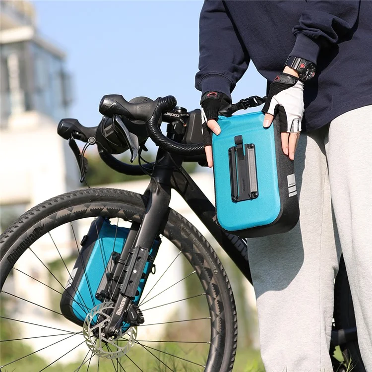 RHINOWALK RK404 4L Waterproof Nylon Polyester Bicycle Quick-Release Hanging Bag Cycling Bike Front Fork Bag - Blue