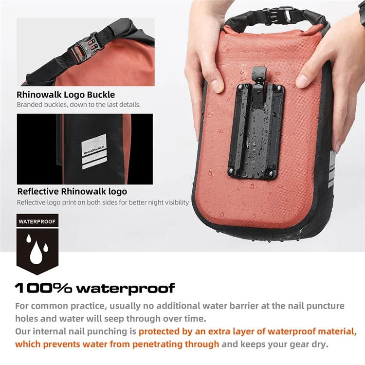 RHINOWALK RK406 6L Bike Front Fork Bag Waterproof Nylon Polyester Bicycle Quick-Release Hanging Bag for Outdoor Cycling - Orange