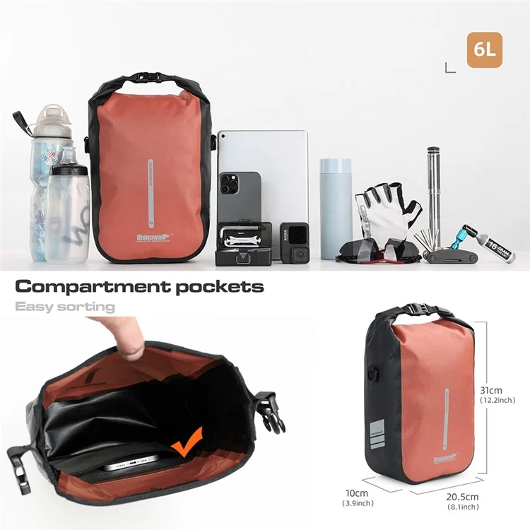 RHINOWALK RK406 6L Bike Front Fork Bag Waterproof Nylon Polyester Bicycle Quick-Release Hanging Bag for Outdoor Cycling - Orange