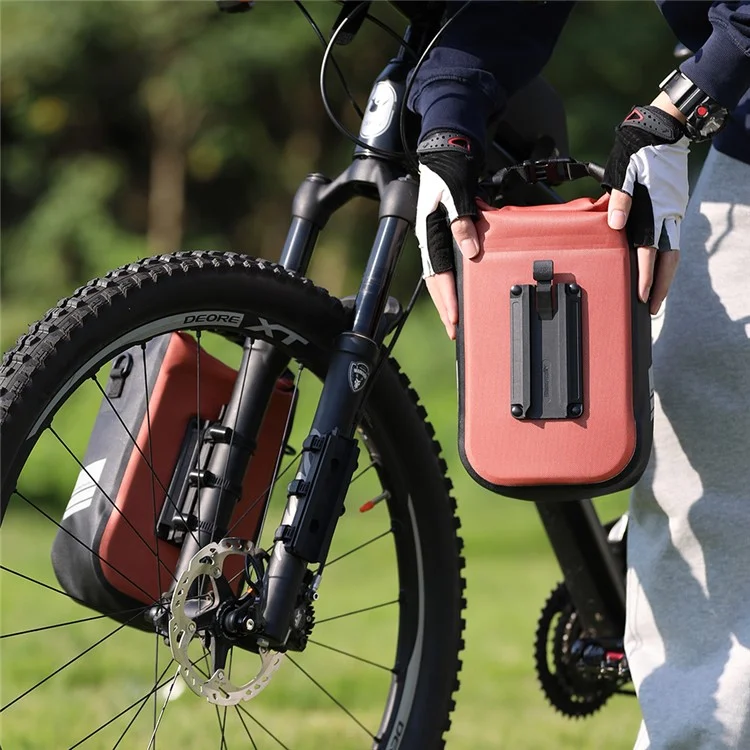 RHINOWALK RK406 6L Bike Front Fork Bag Waterproof Nylon Polyester Bicycle Quick-Release Hanging Bag for Outdoor Cycling - Orange