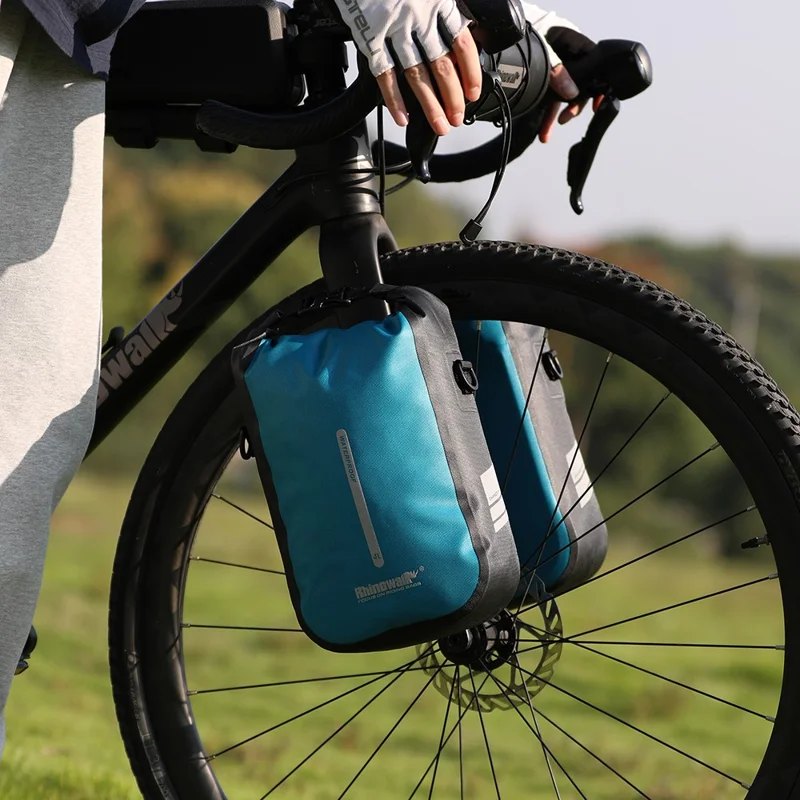 RHINOWALK RK406 6L Bike Front Fork Bag Waterproof Nylon Polyester Bicycle Quick-Release Hanging Bag for Outdoor Cycling - Blue