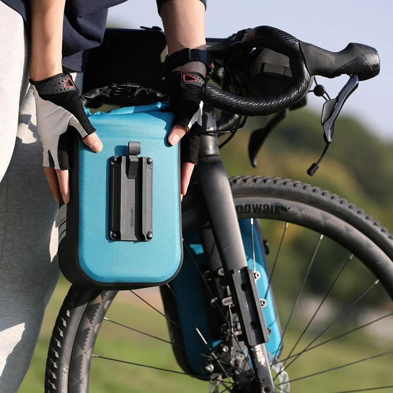 RHINOWALK RK406 6L Bike Front Fork Bag Waterproof Nylon Polyester Bicycle Quick-Release Hanging Bag for Outdoor Cycling - Blue