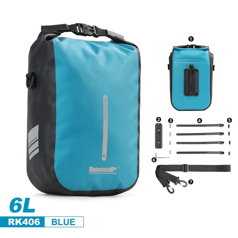 RHINOWALK RK406 6L Bike Front Fork Bag Waterproof Nylon Polyester Bicycle Quick-Release Hanging Bag for Outdoor Cycling - Blue