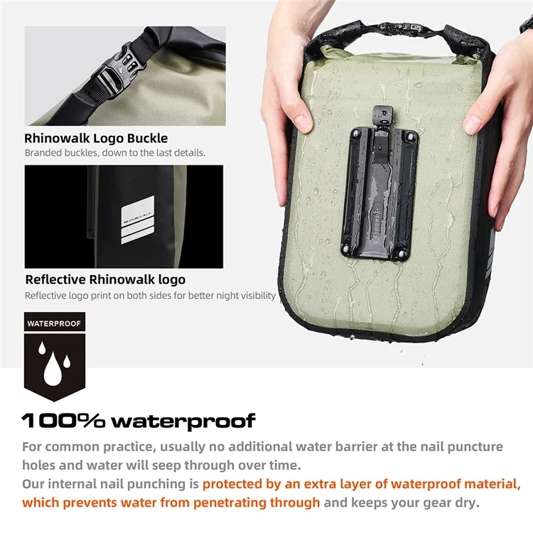 RHINOWALK RK406 6L Bike Front Fork Bag Waterproof Nylon Polyester Bicycle Quick-Release Hanging Bag for Outdoor Cycling - Green