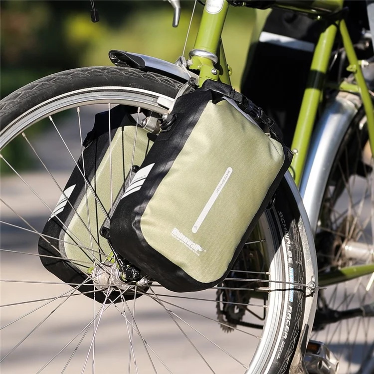 RHINOWALK RK406 6L Bike Front Fork Bag Waterproof Nylon Polyester Bicycle Quick-Release Hanging Bag for Outdoor Cycling - Green