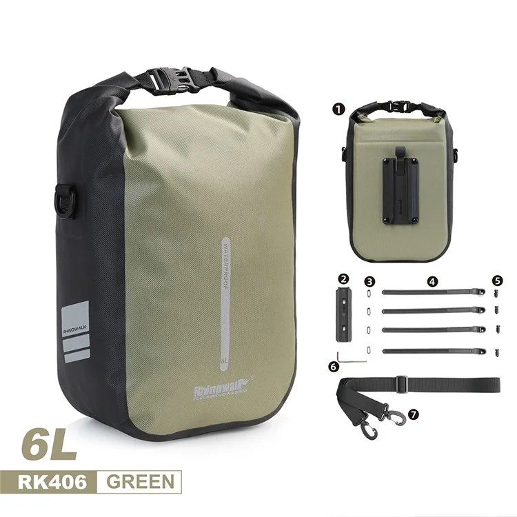 RHINOWALK RK406 6L Bike Front Fork Bag Waterproof Nylon Polyester Bicycle Quick-Release Hanging Bag for Outdoor Cycling - Green
