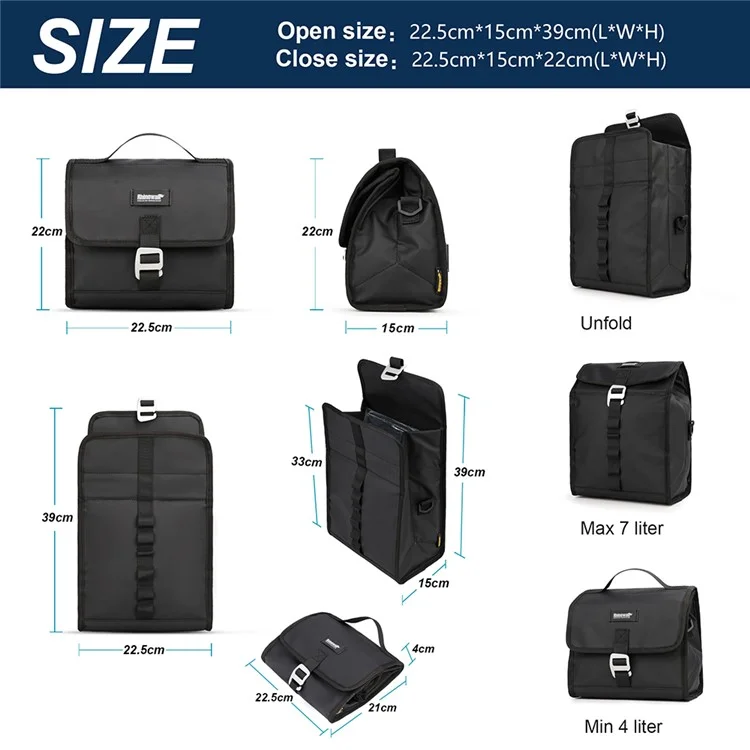 RHINOWALK RK9107 Bike Front Bag Foldable Expandable Insulation Bicycle Storage Bag with Shoulder Strap - Black