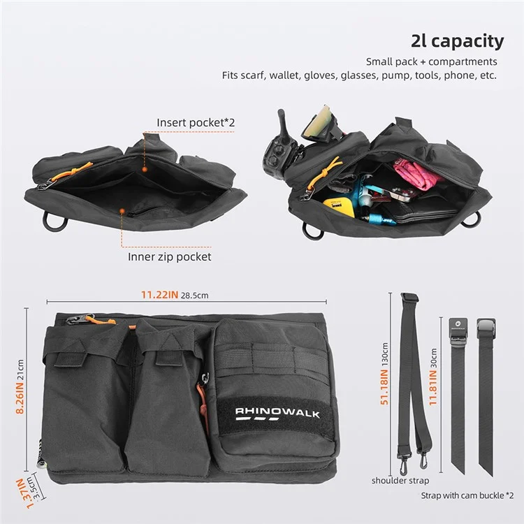 RHINOWALK RK24931 Bolsa de Manillar para Bicicleta Multifuncional Bolsa Frontal de Cuadro MTB Bolsa de Hombro Bolsa de Depósito de Motocicleta - Negro