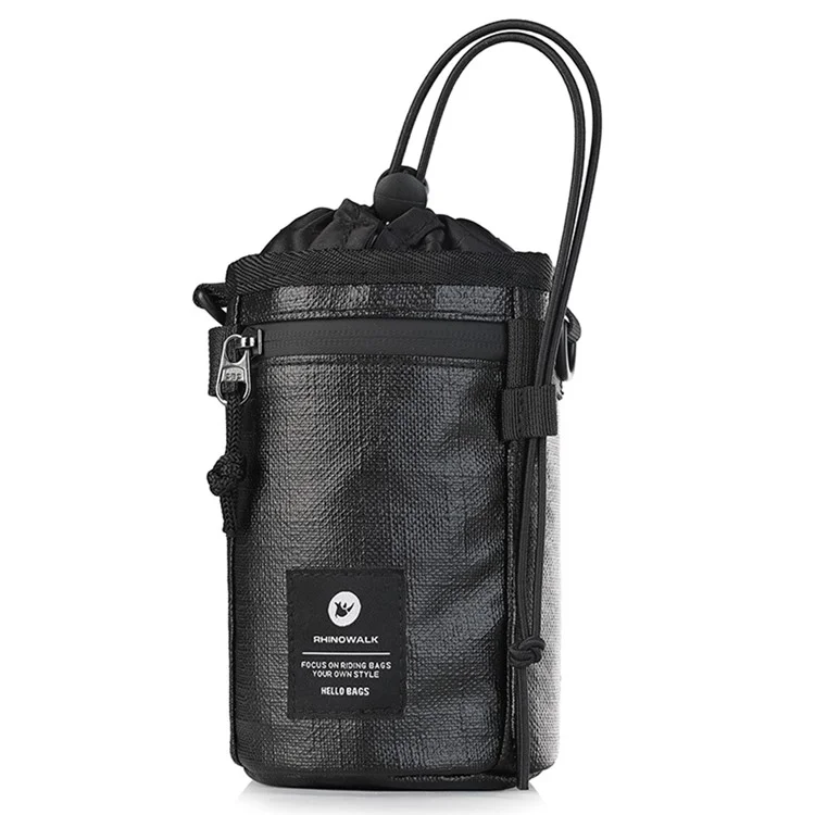 RHINOWALK RK24933 Bolsa de manillar de bicicleta de poliéster para almacenamiento de alimentos y snacks, con soporte para botella de agua, para bicicleta de turismo y transporte - Negro