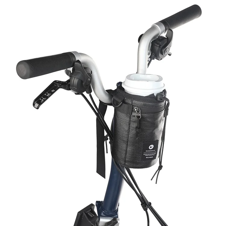 RHINOWALK RK24933 Bolsa de manillar de bicicleta de poliéster para almacenamiento de alimentos y snacks, con soporte para botella de agua, para bicicleta de turismo y transporte - Negro