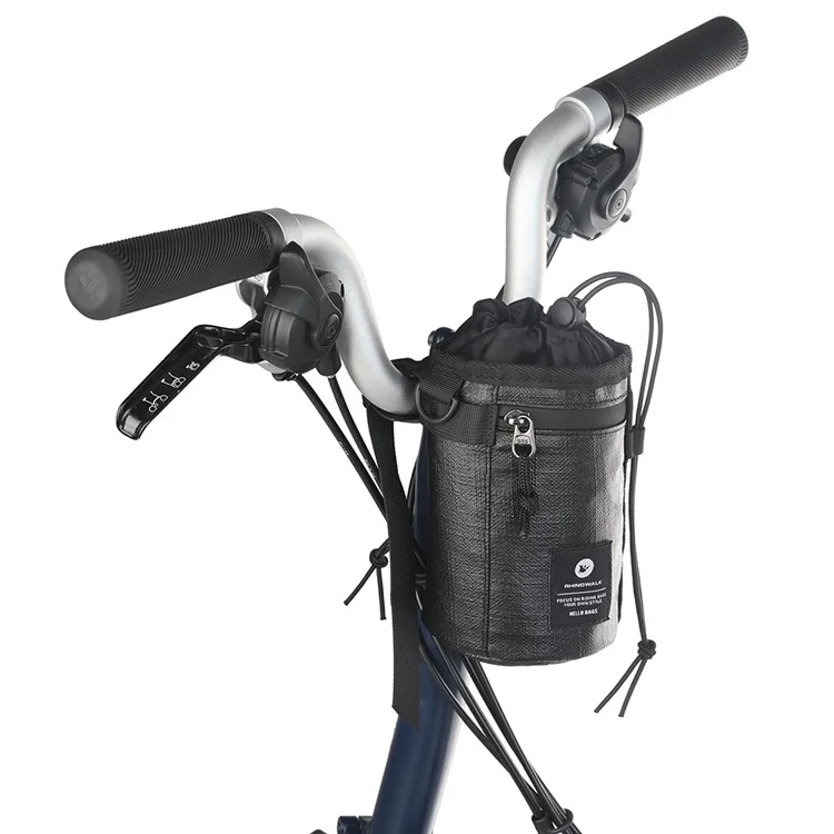 RHINOWALK RK24933 Bolsa de manillar de bicicleta de poliéster para almacenamiento de alimentos y snacks, con soporte para botella de agua, para bicicleta de turismo y transporte - Negro