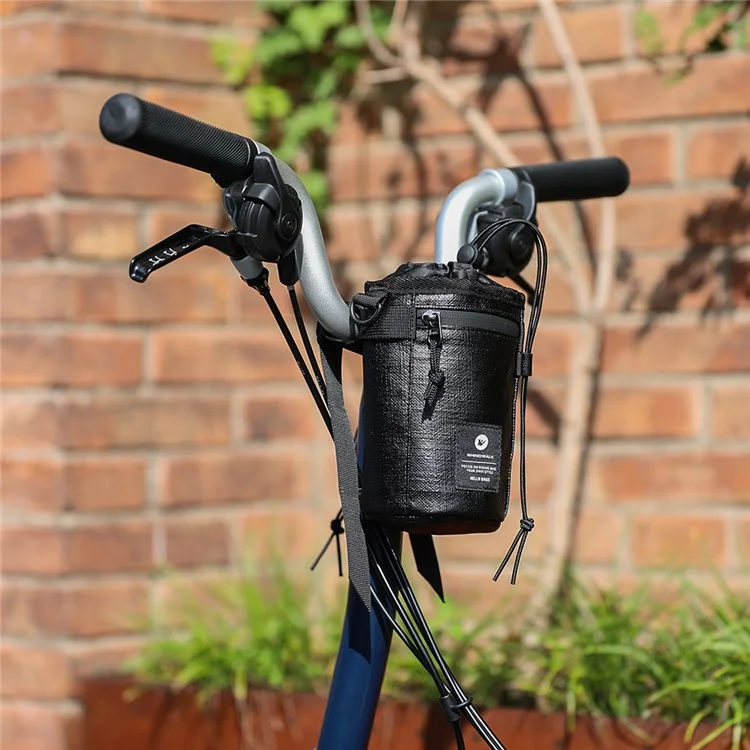 RHINOWALK RK24933 Bolsa de manillar de bicicleta de poliéster para almacenamiento de alimentos y snacks, con soporte para botella de agua, para bicicleta de turismo y transporte - Negro