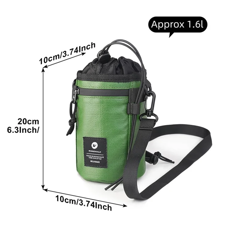 RHINOWALK RK24933 Bolsa de manillar de bicicleta de poliéster para almacenamiento de alimentos y snacks, con soporte para botella de agua, para bicicleta de turismo y transporte - Negro