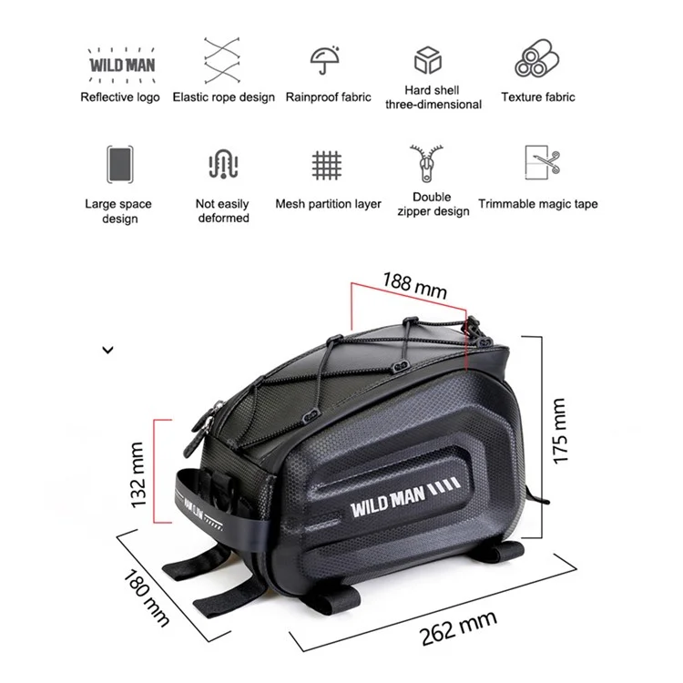 WILD MAN GD5 EVA Bolsa de Armazenamento para Bagageiro Traseiro de Bicicleta E-bike, Resistente a Arranhões e com Refletores