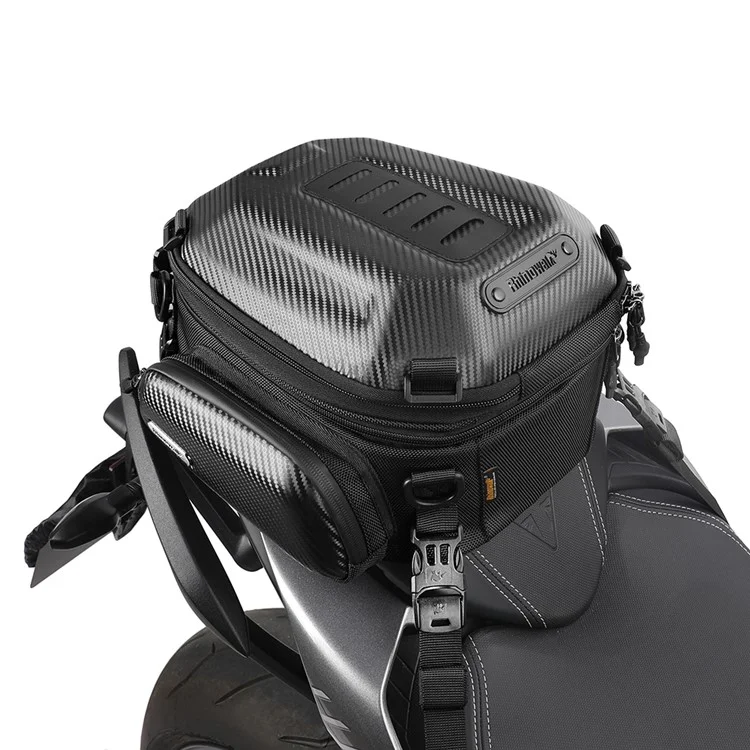 RHINOWALK MTR4001 Expandable Motorcycle Hard Shell Tail Bag Motocross Trunk Tail Bag - Carbon Fiber Black