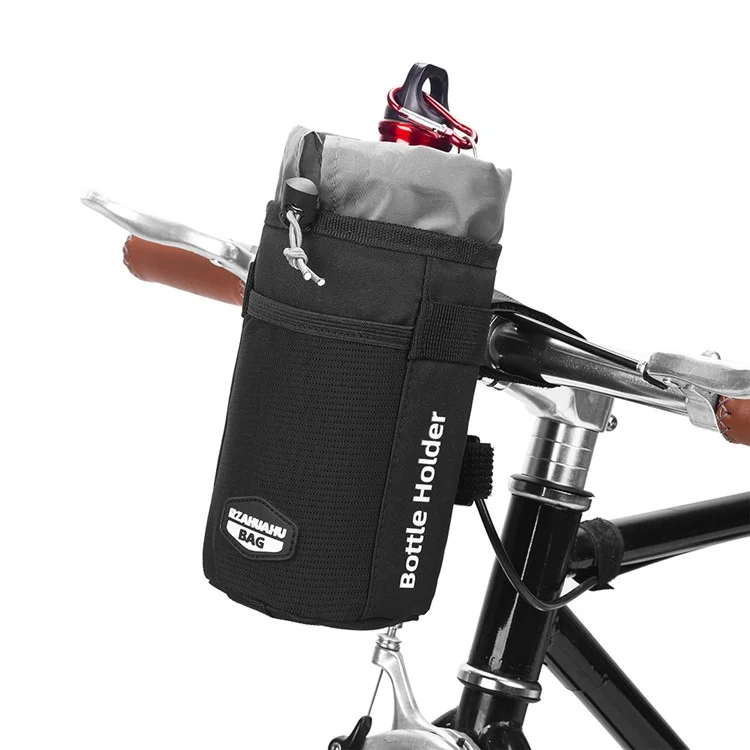 RZAHUAHU YA468 Polyester Bike Handlebar Bag Thermal Water Bottle Holder Pouch for Baby Stroller - Black