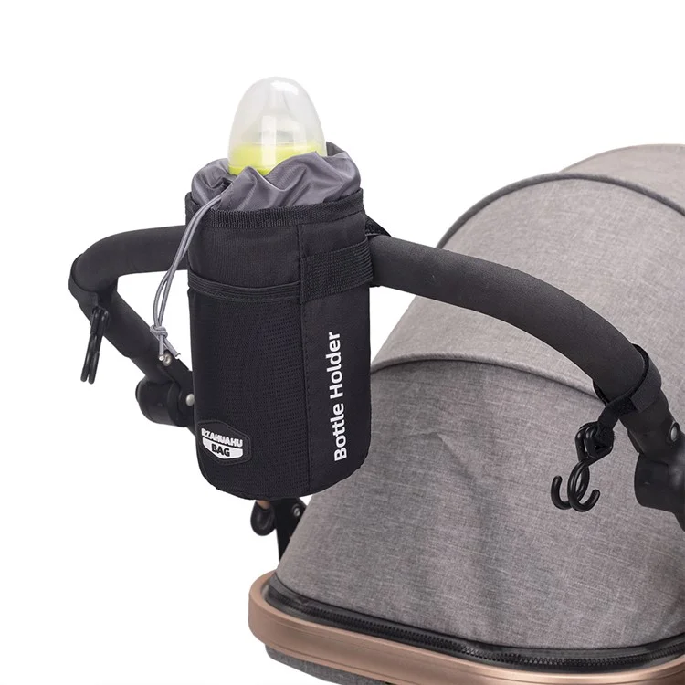 RZAHUAHU YA468 Polyester Bike Handlebar Bag Thermal Water Bottle Holder Pouch for Baby Stroller - Black