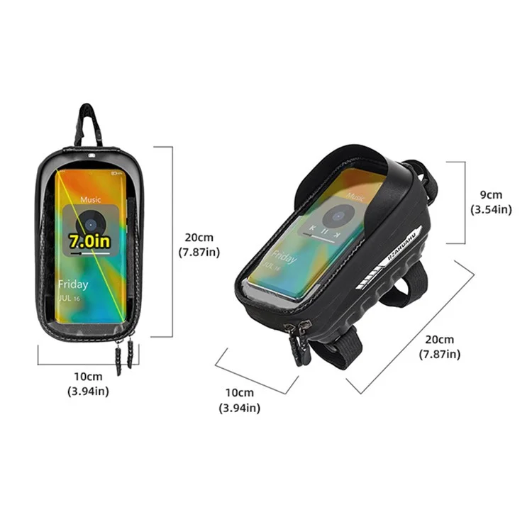 Bolsa de Quadro de Bicicleta RZAHUAHU YA347-3 PU com Suporte de Celular de Tela Sensível ao Toque