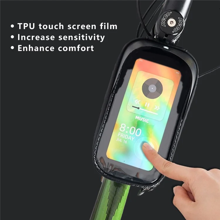 Bolsa de Quadro de Bicicleta RZAHUAHU YA347-3 PU com Suporte de Celular de Tela Sensível ao Toque