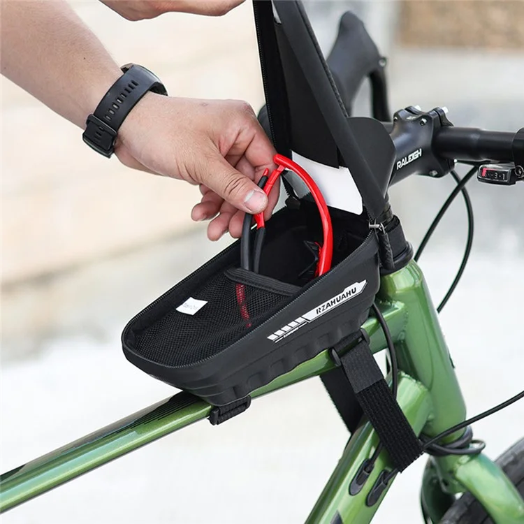 Bolsa de Quadro de Bicicleta RZAHUAHU YA347-3 PU com Suporte de Celular de Tela Sensível ao Toque