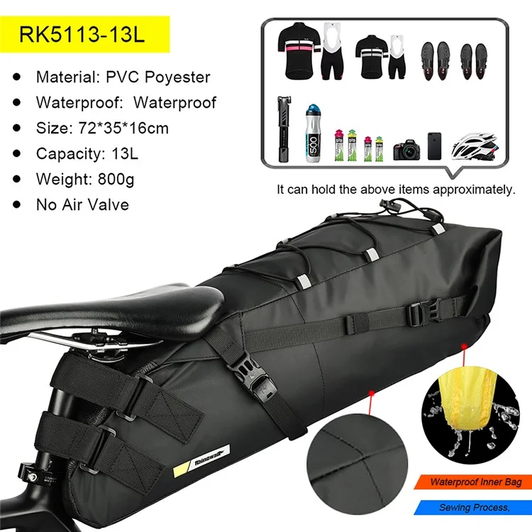 RHINOWALK RK5113 Bicycle Rear Bag 13L Waterproof PVC Polyester Bike Saddle Bag