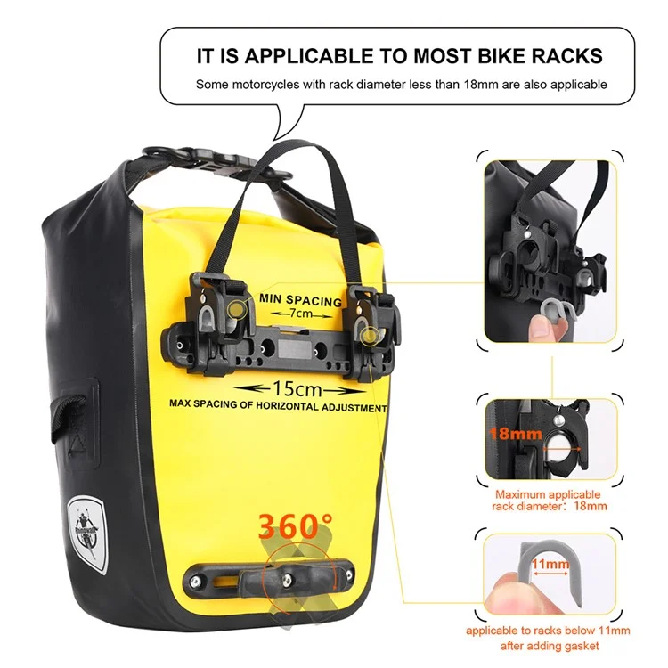 RHINOWALK RK6202 7L Bike Bag PVC+Mesh Cloth Bicycle Rear Seat Bag Saddle Bag - Yellow