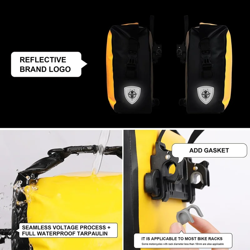 RHINOWALK RK6202 7L Bike Bag PVC+Mesh Cloth Bicycle Rear Seat Bag Saddle Bag - Yellow