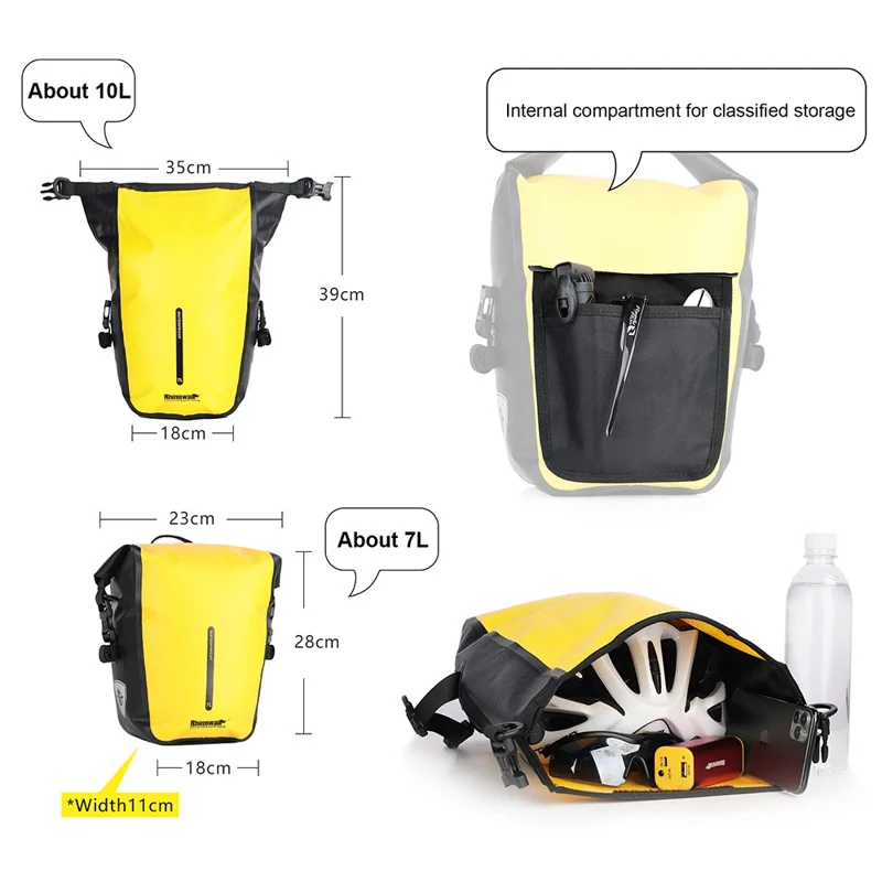 RHINOWALK RK6202 7L Bike Bag PVC+Mesh Cloth Bicycle Rear Seat Bag Saddle Bag - Yellow
