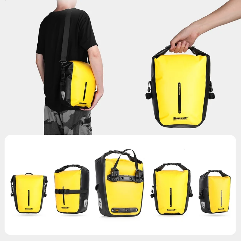 RHINOWALK RK6202 7L Bike Bag PVC+Mesh Cloth Bicycle Rear Seat Bag Saddle Bag - Black