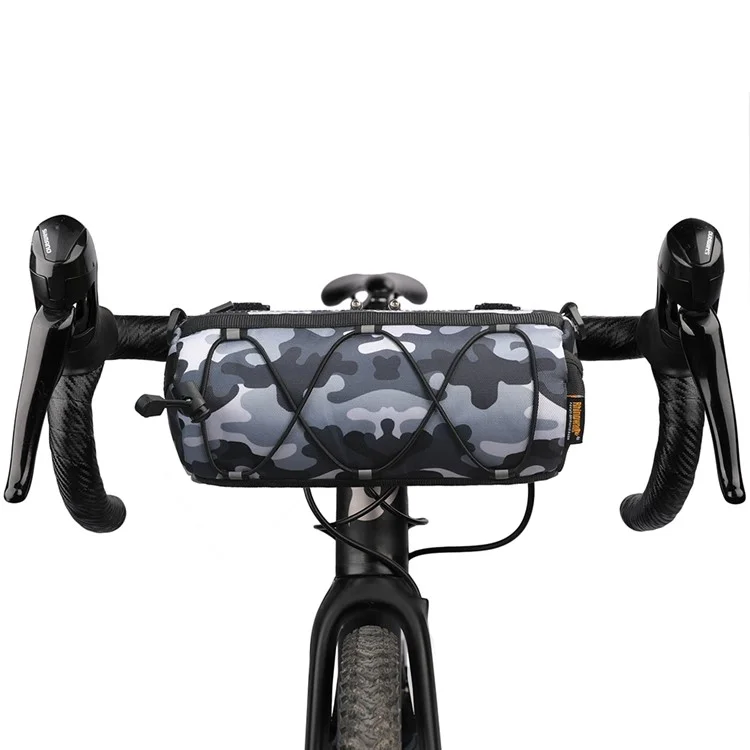 Bolsa de guidão de bicicleta RHINOWALK RK9103 900D Poliéster - Camuflagem Preta